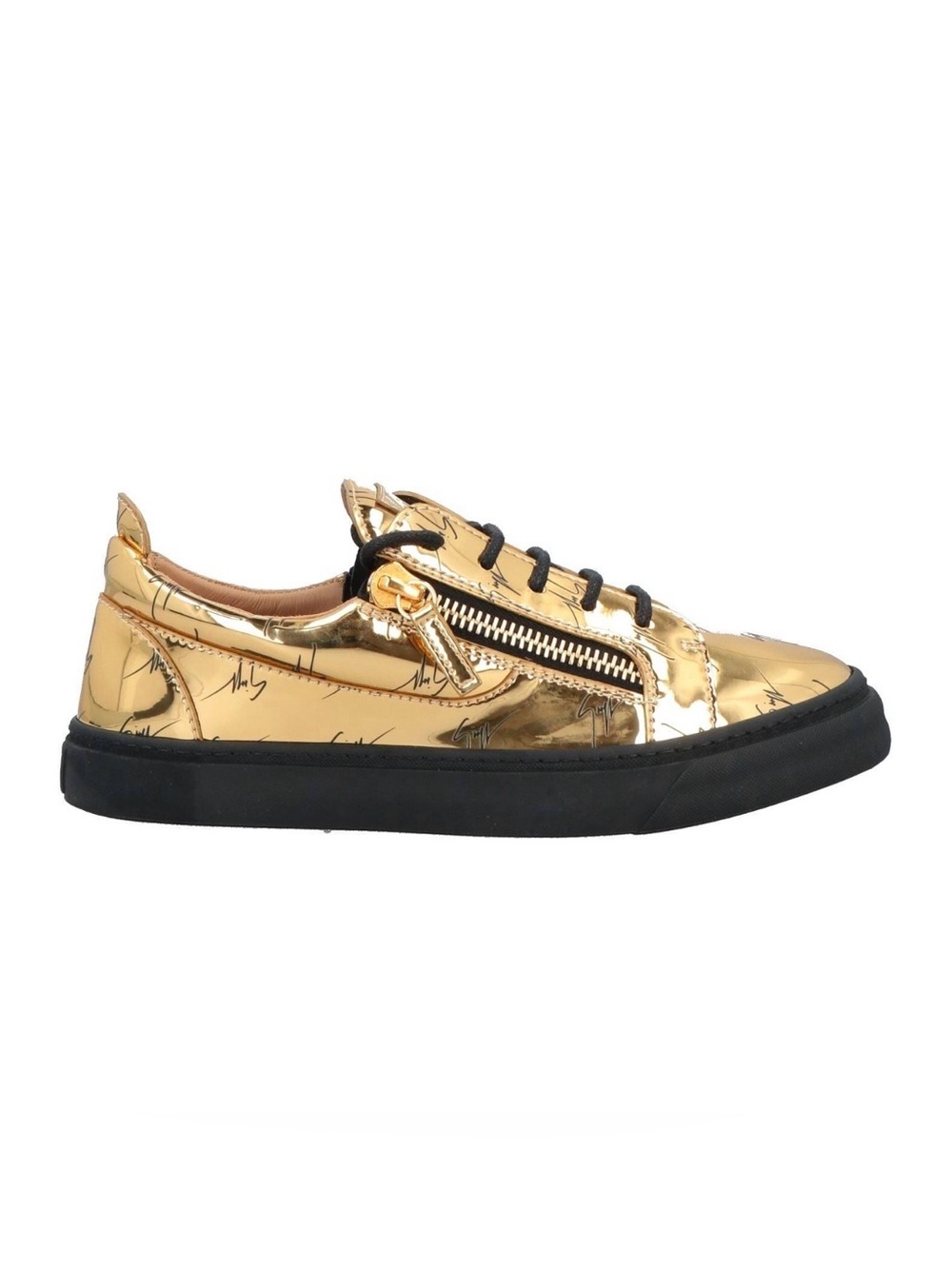 Giuseppe Zanotti Gold Signature Printed Sneakers with Black Laces
